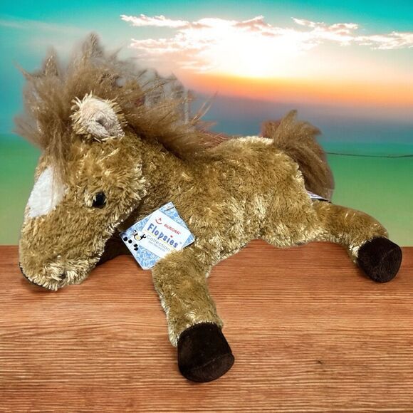 Aurora Flopsie Horse Plush 14” Laying Pony Stuffed Animal Brown Soft Toy - Picture 3 of 5